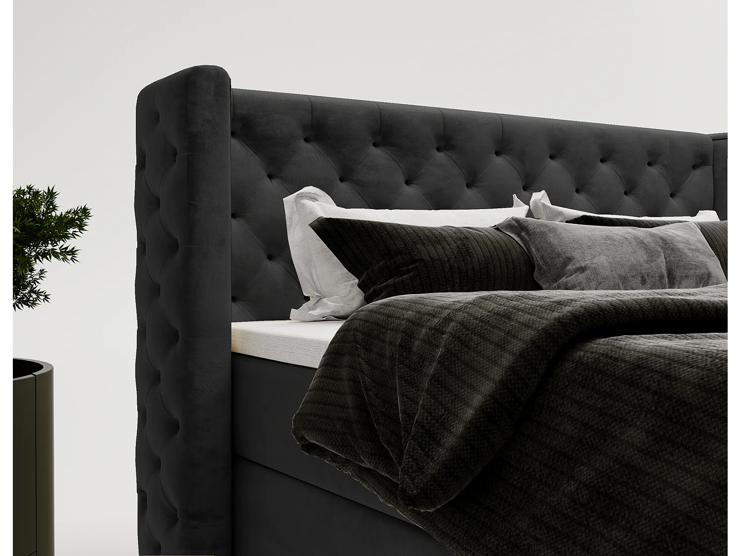 Emporius Valencia Box Lit adulte 160x200 cm - Lit avec matelas, Rangement, surmatelas, - lit double 160x200 Noir (Magic Velvet 2219)