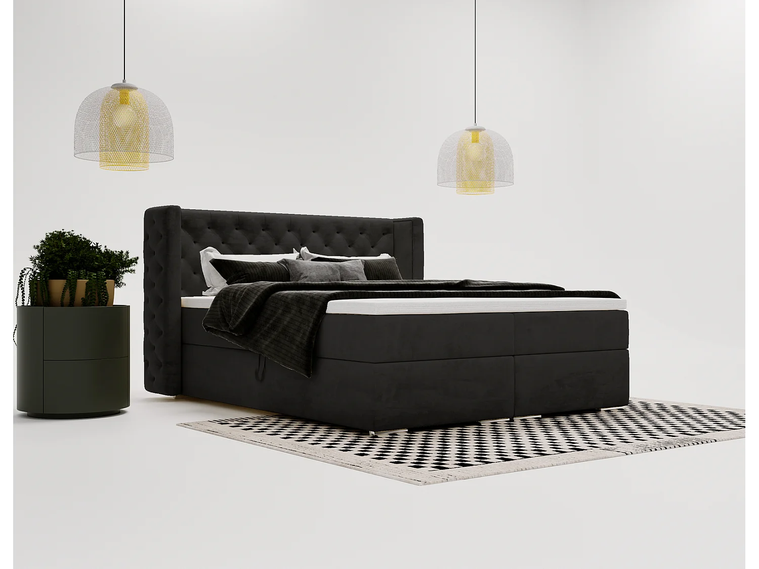 Emporius Valencia Box Lit adulte 160x200 cm - Lit avec matelas, Rangement, surmatelas, - lit double 160x200 Noir (Magic Velvet 2219)