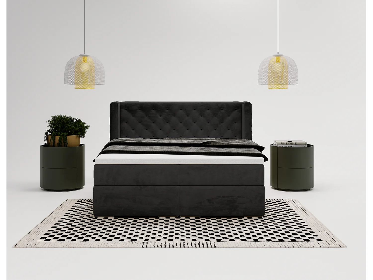 Emporius Valencia Box Lit adulte 160x200 cm - Lit avec matelas, Rangement, surmatelas, - lit double 160x200 Noir (Magic Velvet 2219)