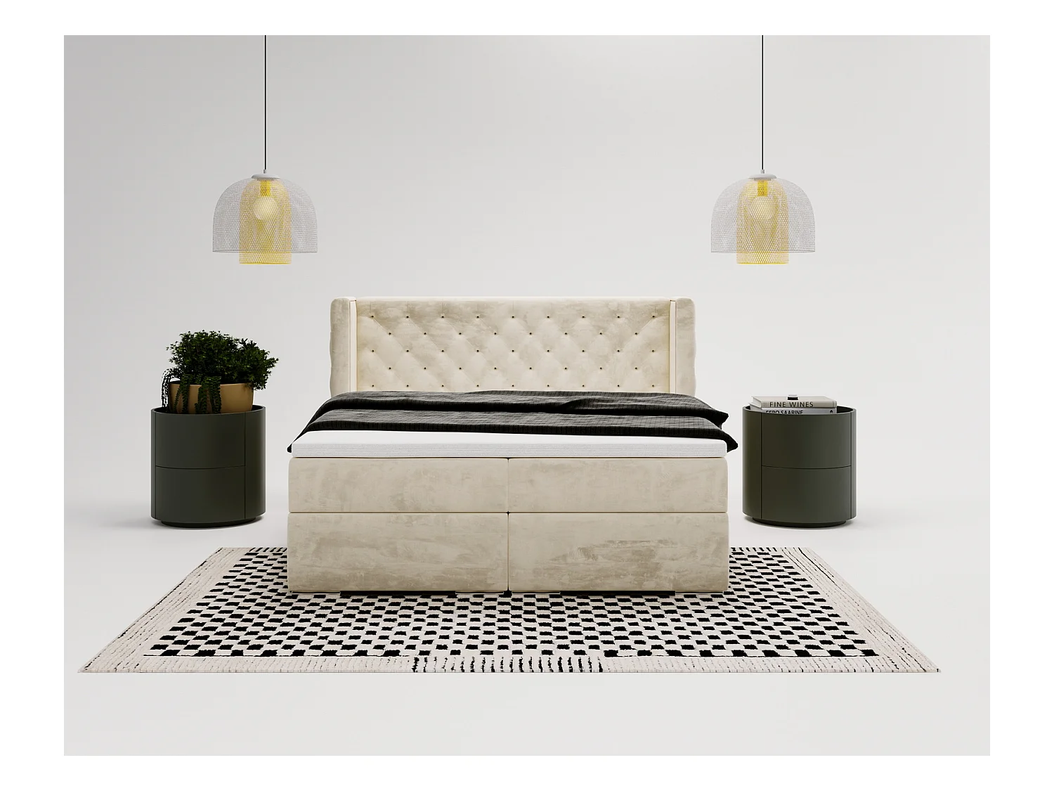 Emporius Valencia Box Lit adulte 160x200 cm - Lit avec matelas, Rangement, surmatelas, - lit double 160x200 Beige (Magic Velvet 2201)