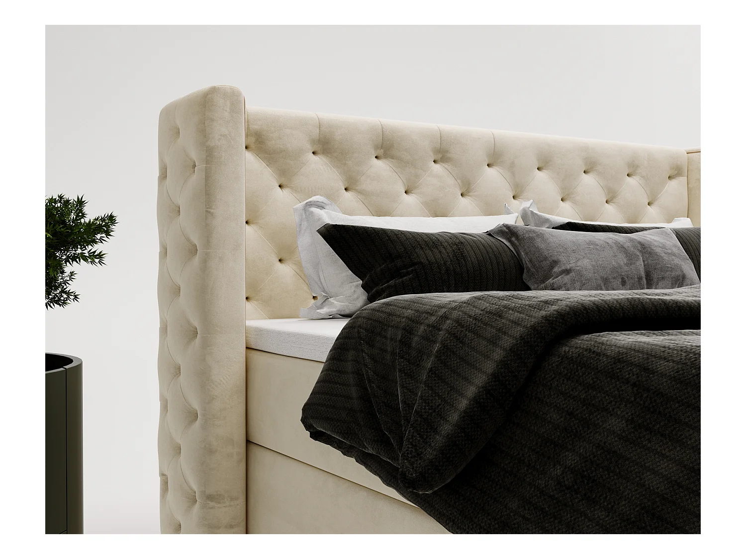 Emporius Valencia Box Lit adulte 160x200 cm - Lit avec matelas, Rangement, surmatelas, - lit double 160x200 Beige (Magic Velvet 2201)