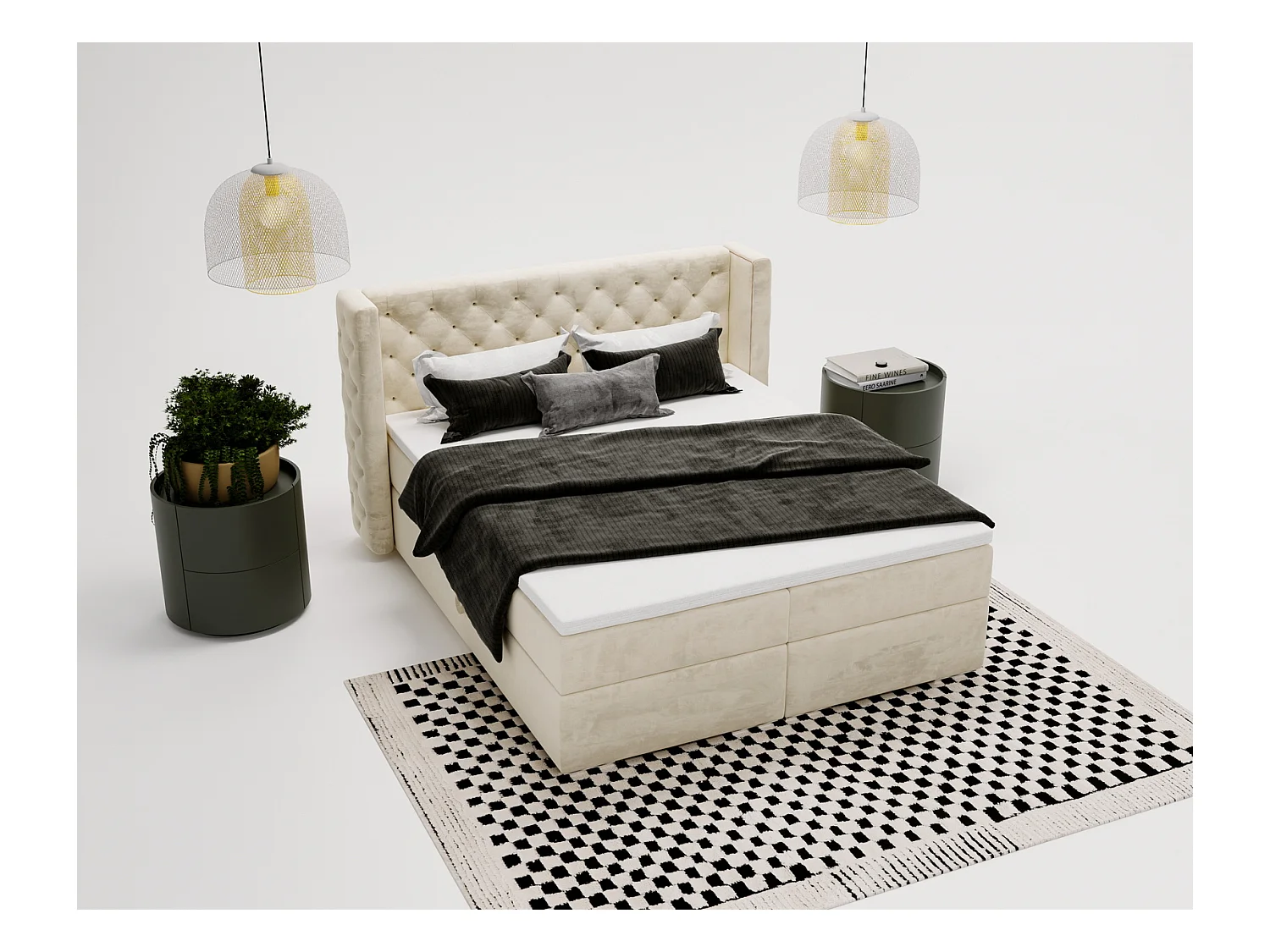 Emporius Valencia Box Lit adulte 160x200 cm - Lit avec matelas, Rangement, surmatelas, - lit double 160x200 Beige (Magic Velvet 2201)