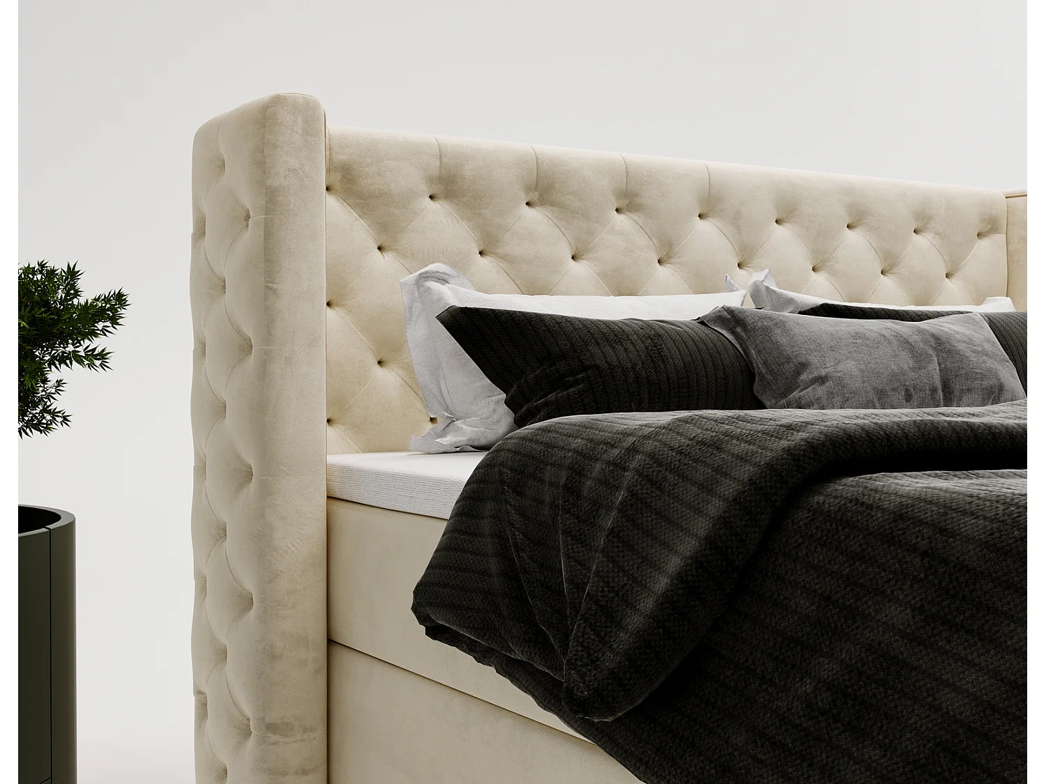 Emporius Valencia Box tweepersoonsbed bed 160x200, bed met opbergruimte - matras en topper - boxspring bed fluweel beige (Magic Velvet 2201)