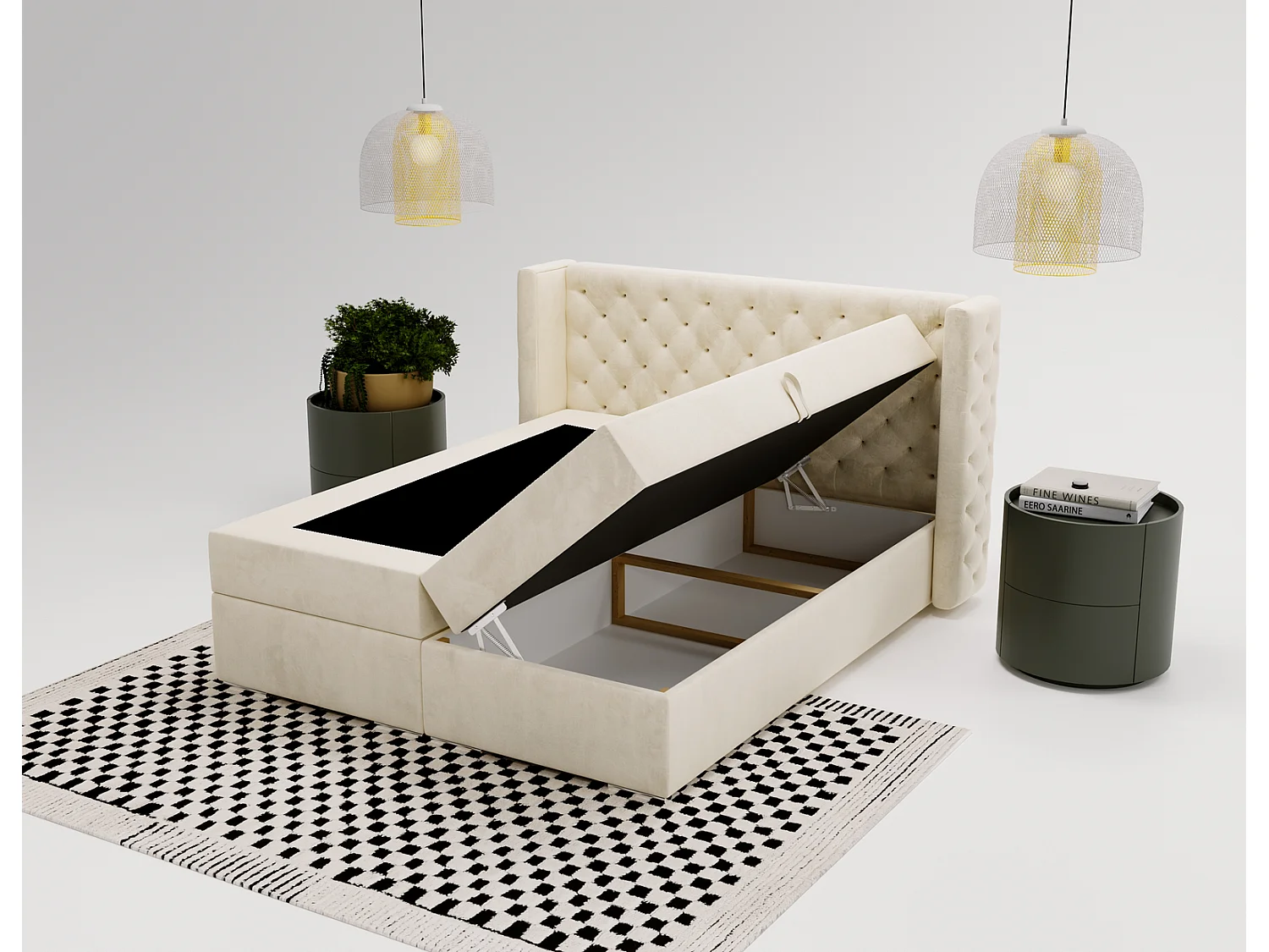 Emporius Valencia Box tweepersoonsbed bed 160x200, bed met opbergruimte - matras en topper - boxspring bed fluweel beige (Magic Velvet 2201)