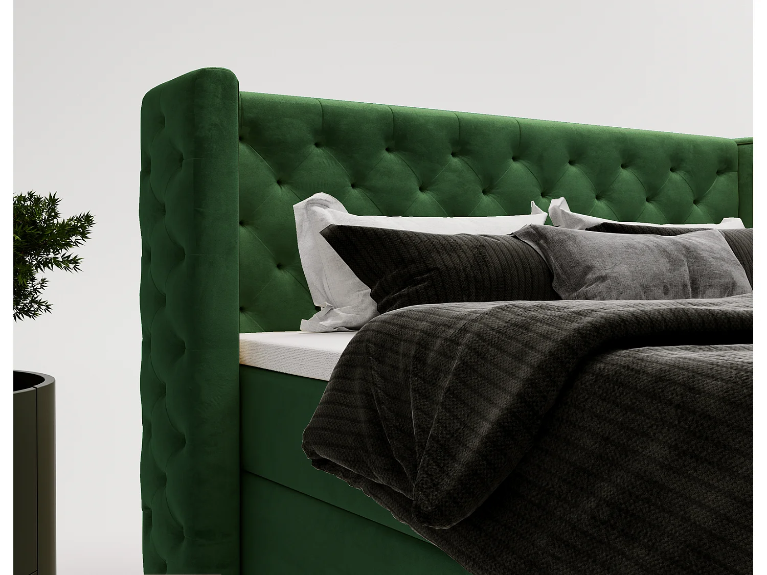 Emporius Valencia Box Lit adulte 180x200 cm - Lit avec matelas, Rangement, surmatelas, - lit double 180x200 Vert (Magic Velvet 2225)