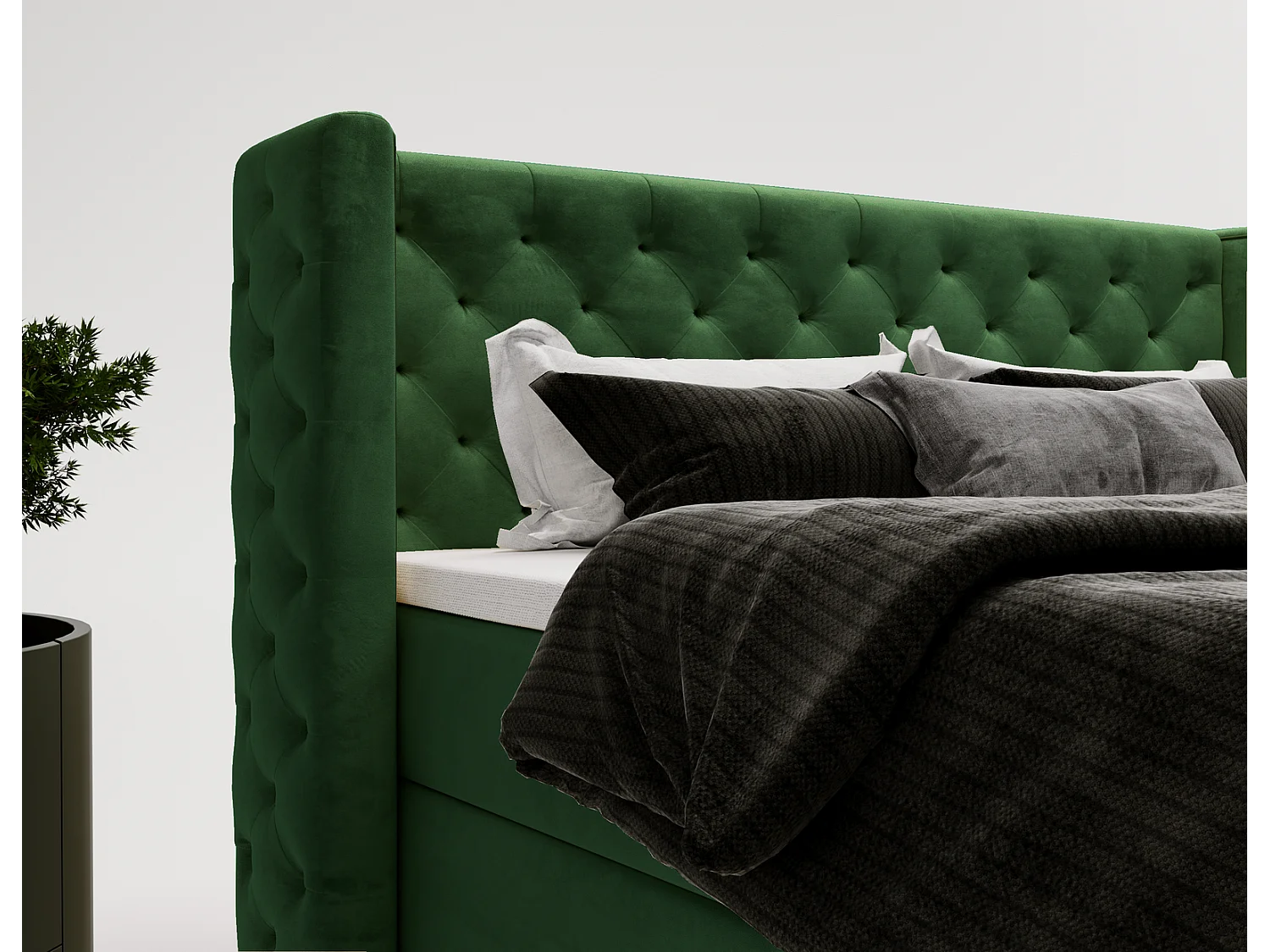 Emporius Valencia Box Lit adulte 180x200 cm - Lit avec matelas, Rangement, surmatelas, - lit double 180x200 Vert (Magic Velvet 2225)