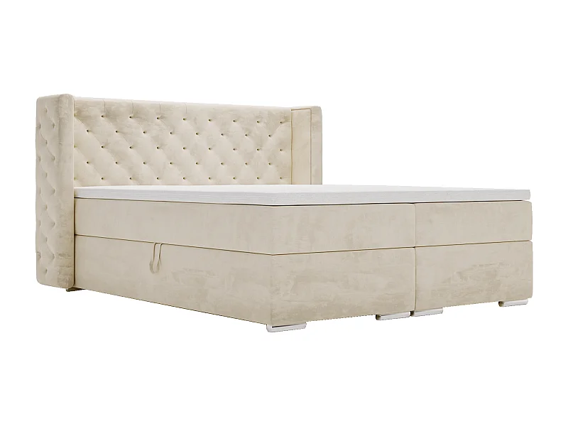 Emporius Valencia Box tweepersoonsbed bed 180x200, bed met opbergruimte - matras en topper - boxspring bed fluweel beige (Magic Velvet 2201)
