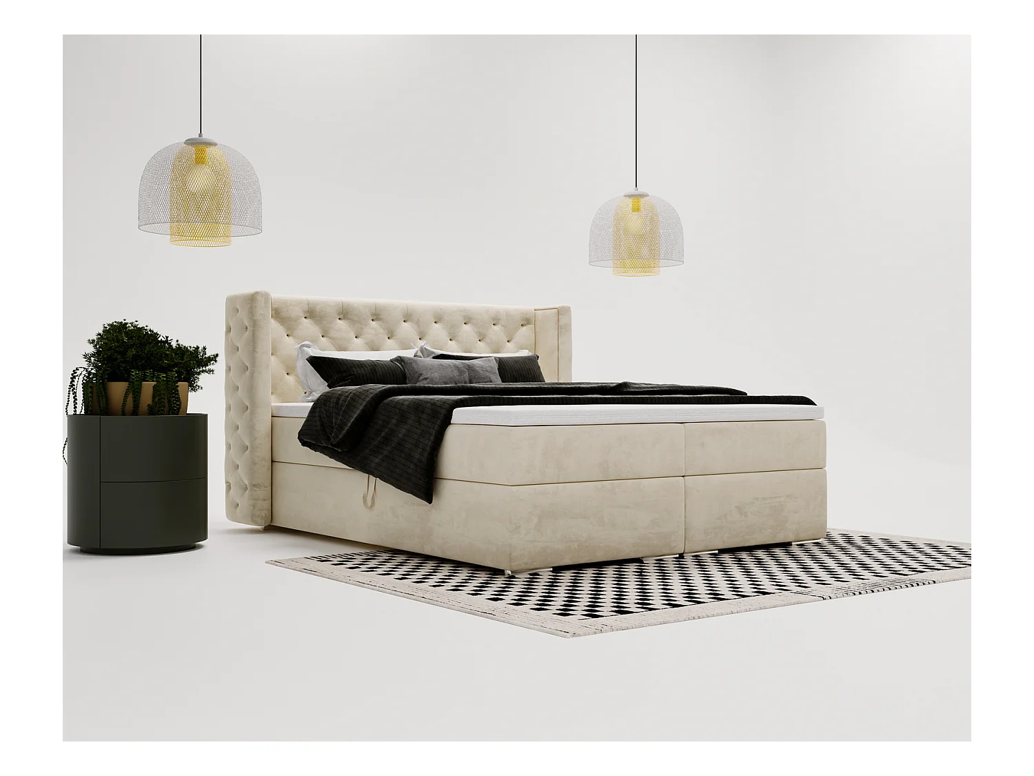 Emporius Valencia Box Lit adulte 180x200 cm - Lit avec matelas, Rangement, surmatelas, - lit double 180x200 Beige (Magic Velvet 2201)
