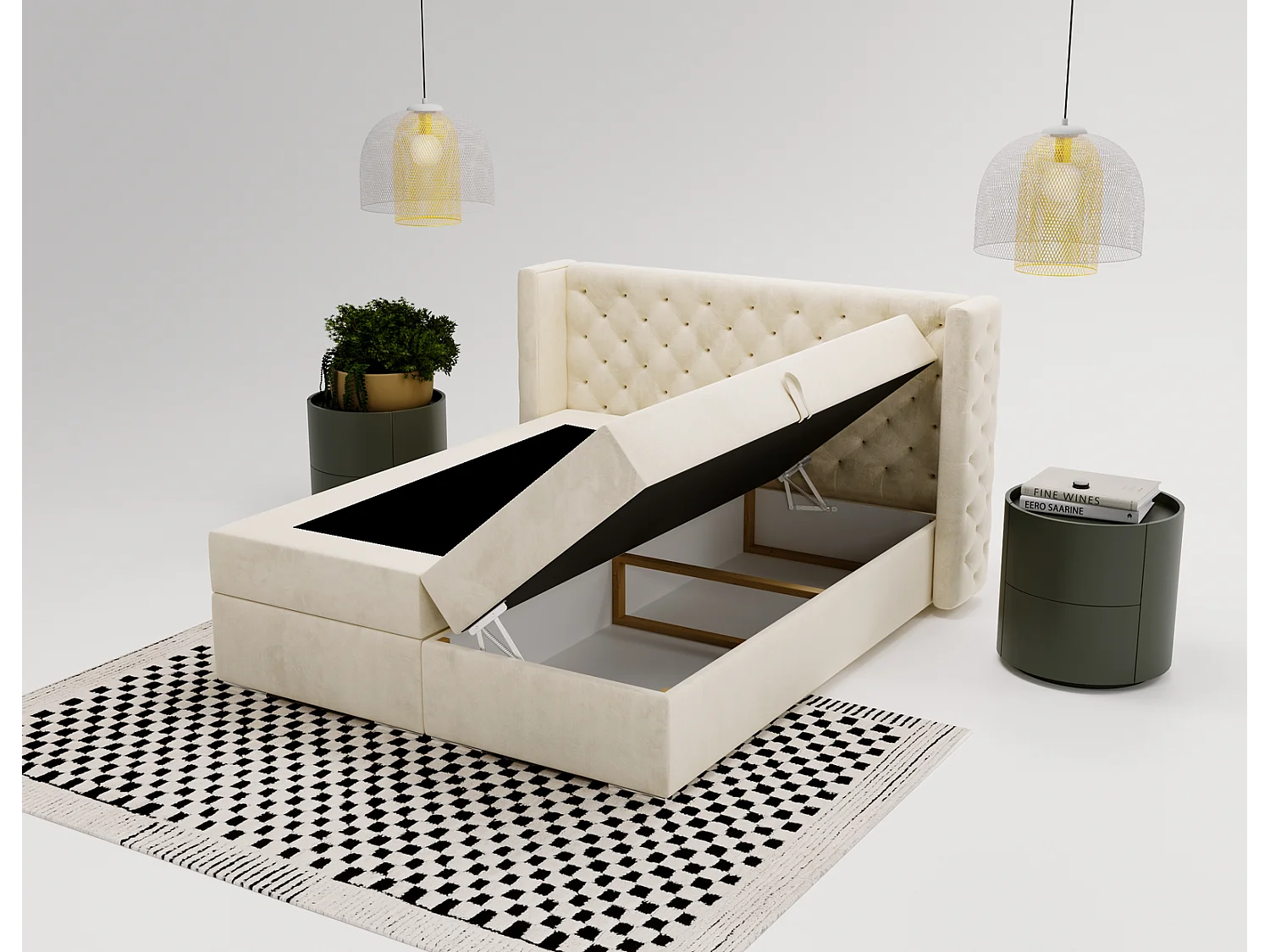 Emporius Valencia Box Lit adulte 180x200 cm - Lit avec matelas, Rangement, surmatelas, - lit double 180x200 Beige (Magic Velvet 2201)