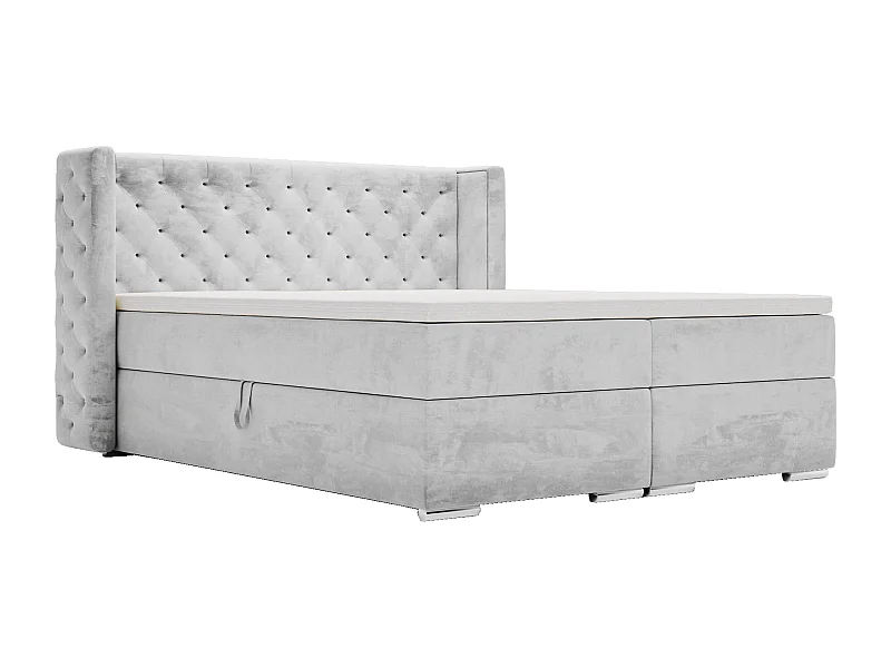 Emporius Valencia Box tweepersoonsbed bed 180x200, bed met opbergruimte - matras en topper - boxspring bed fluweel lichtgrijs (Magic Velvet 2218)