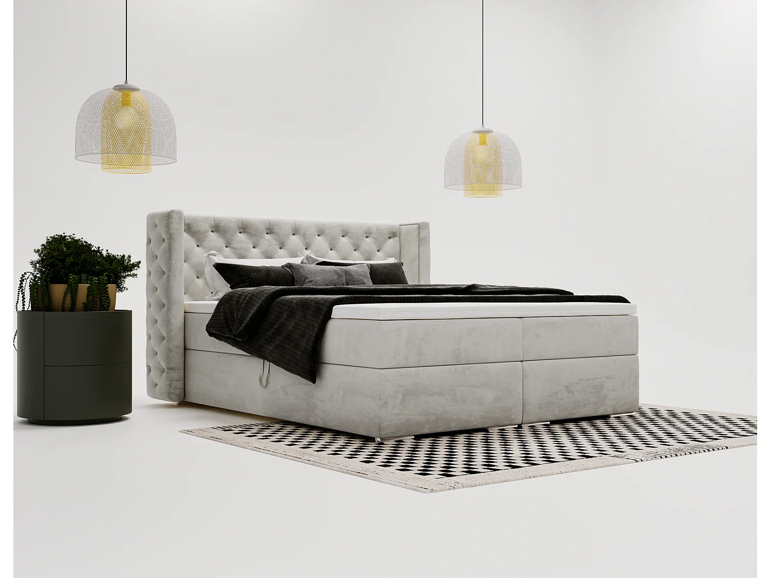 Emporius Valencia Box Lit adulte 180x200 cm - Lit avec matelas, Rangement, surmatelas, - lit double 180x200 Gris clair (Magic Velvet 2218)