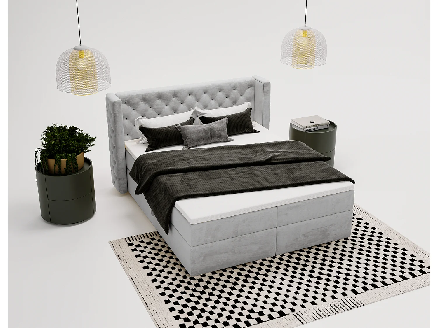 Emporius Valencia Box Lit adulte 180x200 cm - Lit avec matelas, Rangement, surmatelas, - lit double 180x200 Gris clair (Magic Velvet 2218)