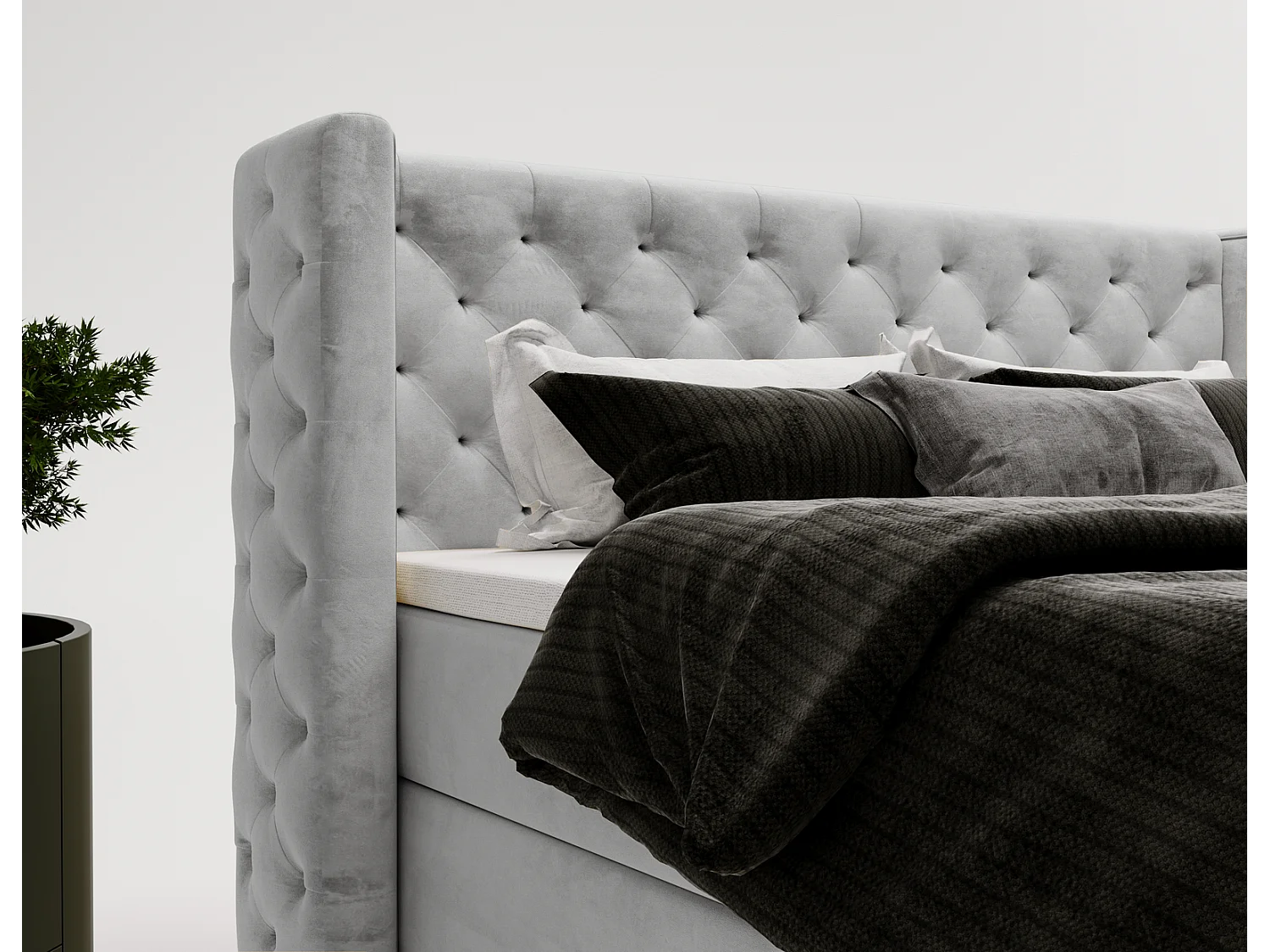 Emporius Valencia Box Lit adulte 180x200 cm - Lit avec matelas, Rangement, surmatelas, - lit double 180x200 Gris clair (Magic Velvet 2218)