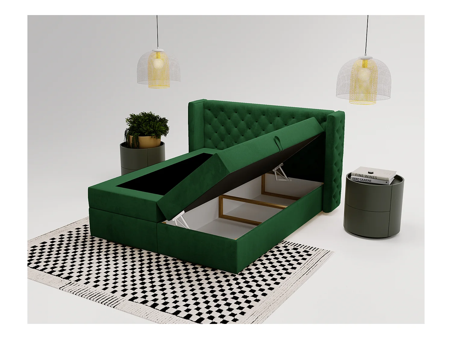 Emporius Valencia Box Lit adulte 160x200 cm - Lit avec matelas, Rangement, surmatelas, - lit double 160x200 Vert (Magic Velvet 2225)