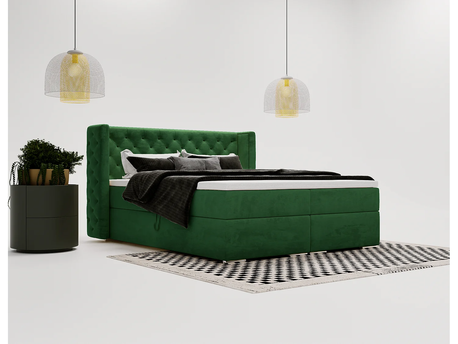 Emporius Valencia Box tweepersoonsbed bed 160x200, bed met opbergruimte - matras en topper - boxspring bed fluweel groen (Magic Velvet 2225)