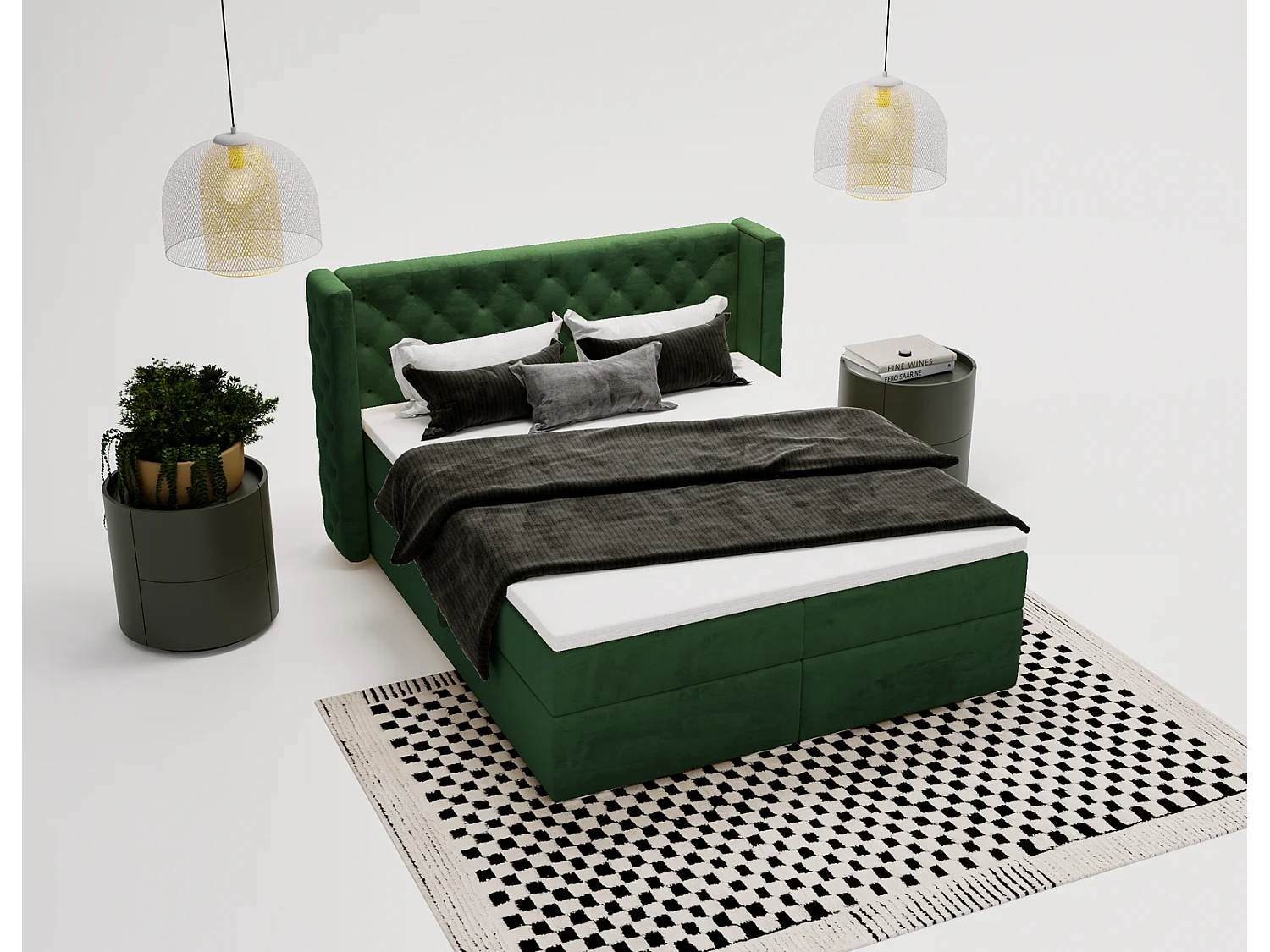 Emporius Valencia Box tweepersoonsbed bed 160x200, bed met opbergruimte - matras en topper - boxspring bed fluweel groen (Magic Velvet 2225)