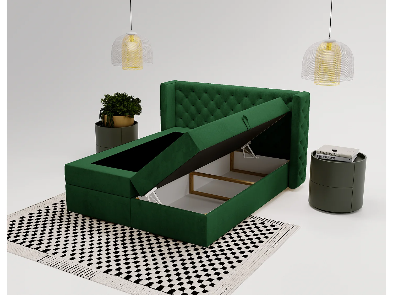 Emporius Valencia Box tweepersoonsbed bed 160x200, bed met opbergruimte - matras en topper - boxspring bed fluweel groen (Magic Velvet 2225)