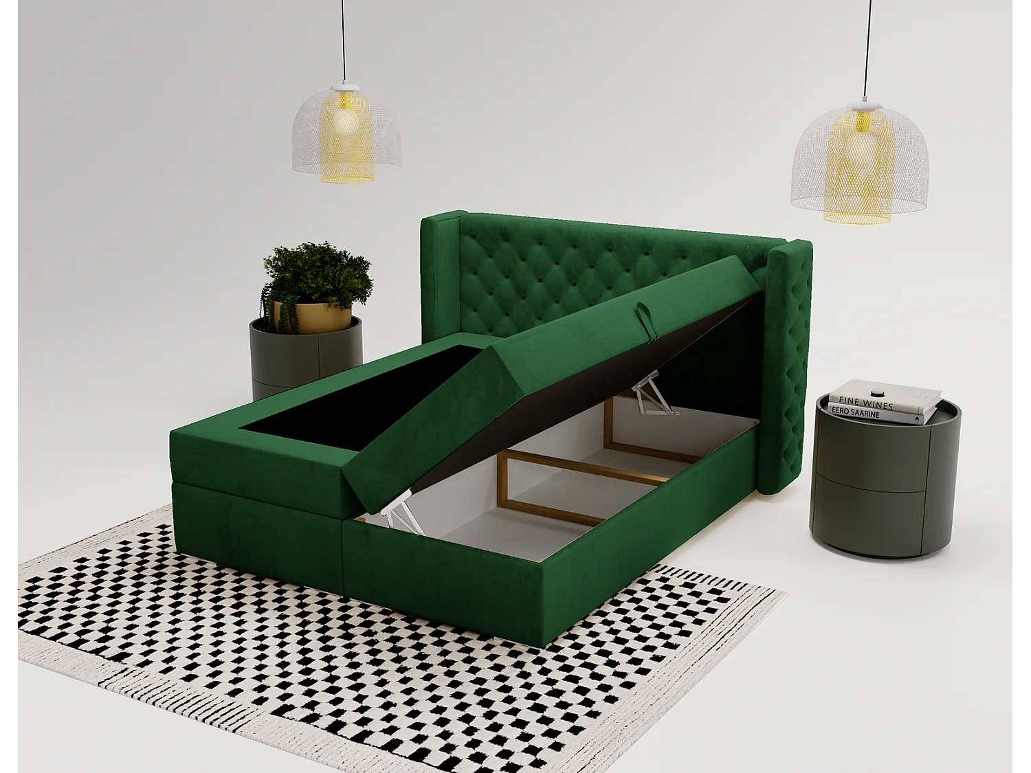 Emporius Valencia Box Lit adulte 160x200 cm - Lit avec matelas, Rangement, surmatelas, - lit double 160x200 Vert (Magic Velvet 2225)