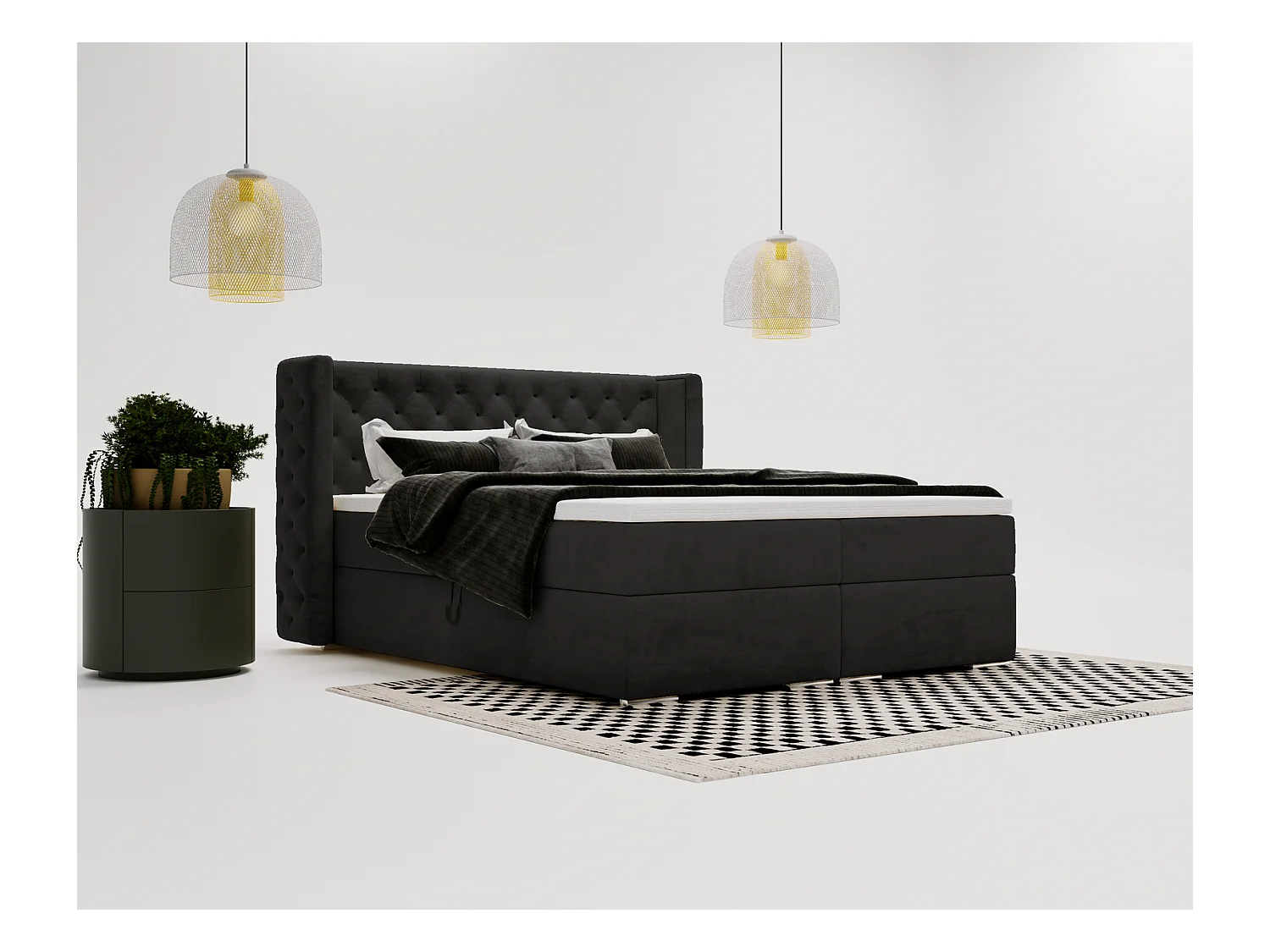 Emporius Valencia Box Lit adulte 180x200 cm - Lit avec matelas, Rangement, surmatelas, - lit double 180x200 Noir (Magic Velvet 2219)