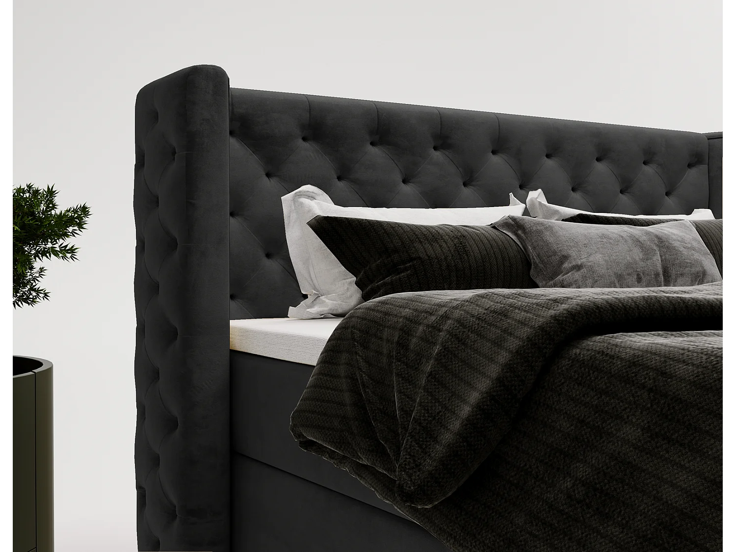 Emporius Valencia Box Lit adulte 180x200 cm - Lit avec matelas, Rangement, surmatelas, - lit double 180x200 Noir (Magic Velvet 2219)