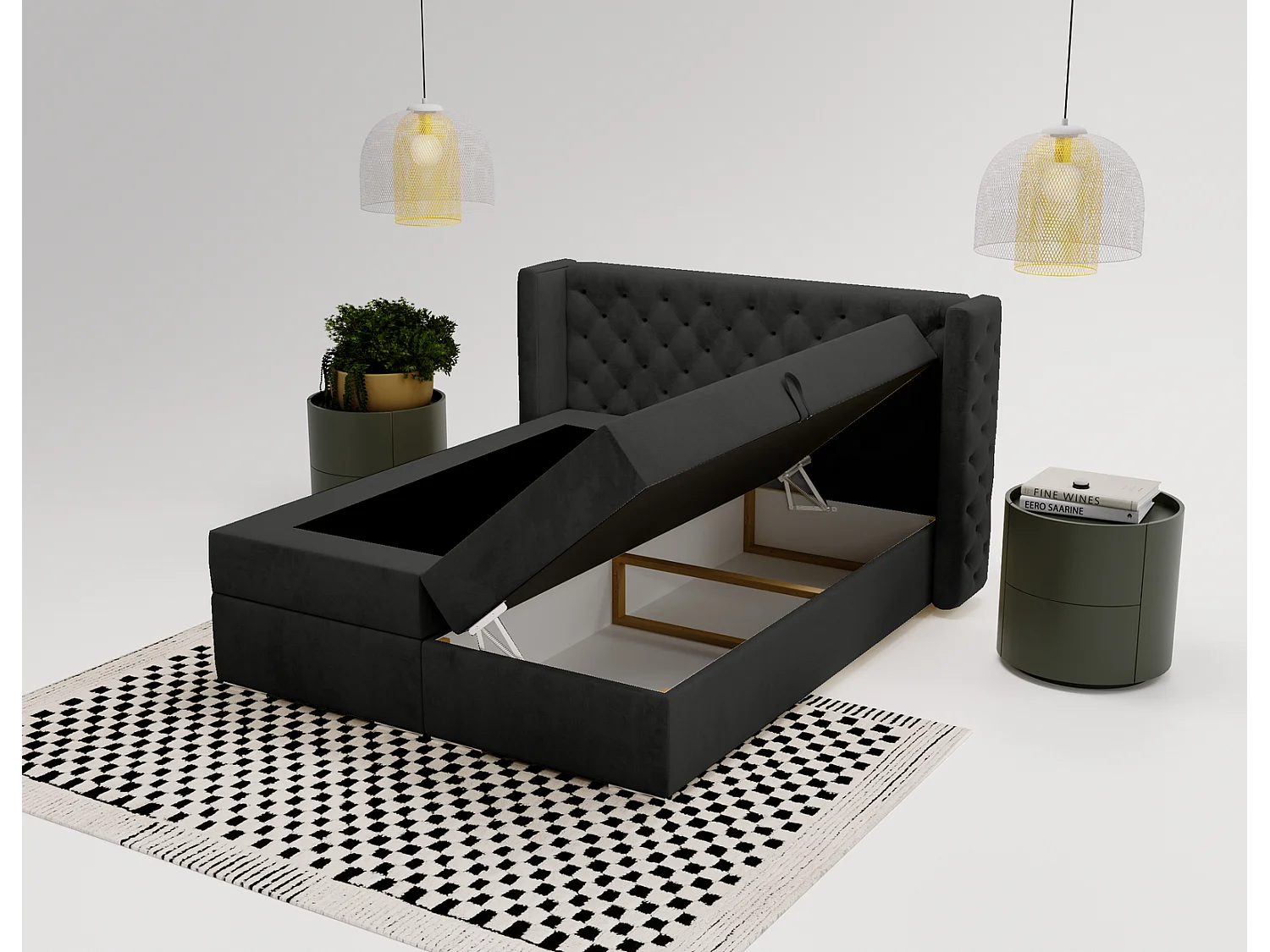 Emporius Valencia Box Lit adulte 180x200 cm - Lit avec matelas, Rangement, surmatelas, - lit double 180x200 Noir (Magic Velvet 2219)