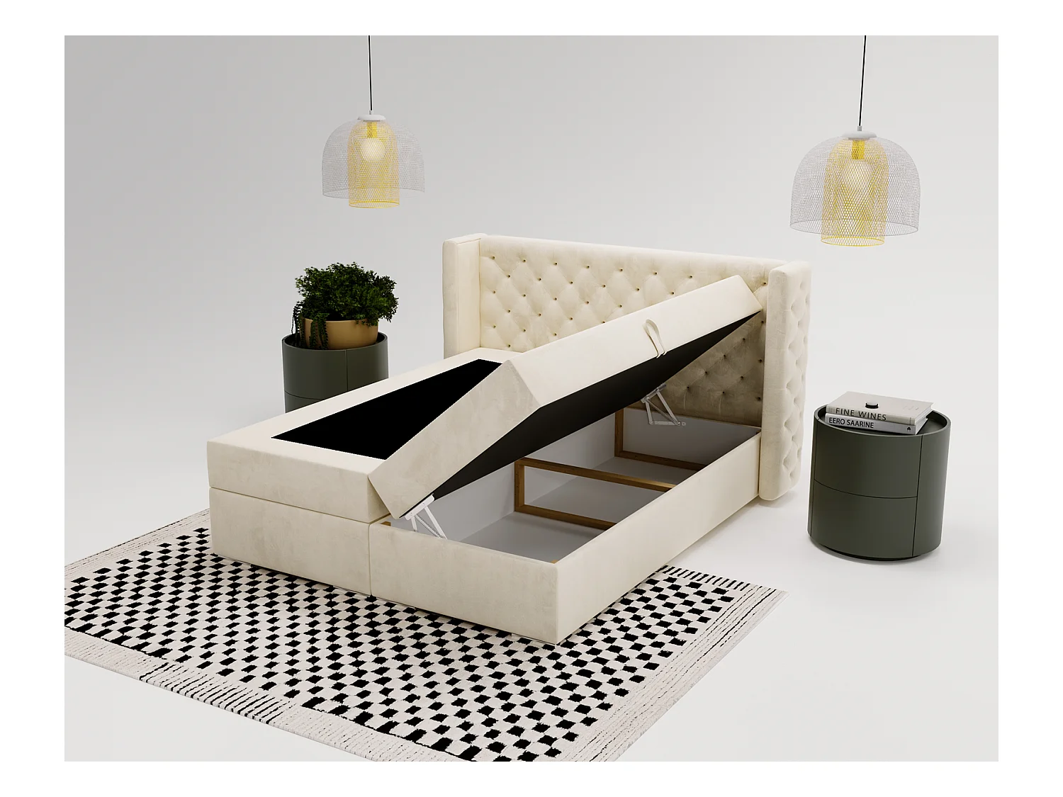 Emporius Valencia Box Lit adulte 140x200 cm - Lit avec matelas, Rangement, surmatelas, - lit double 140x200 Beige (Magic Velvet 2201)