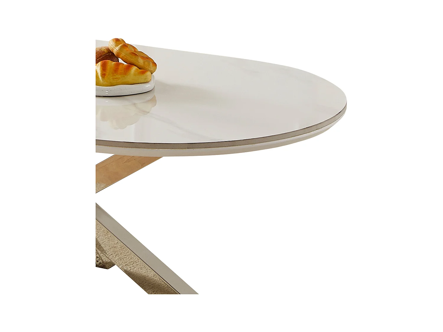 Table basse ovale - Céramique effet marbre blanc - Métal argenté