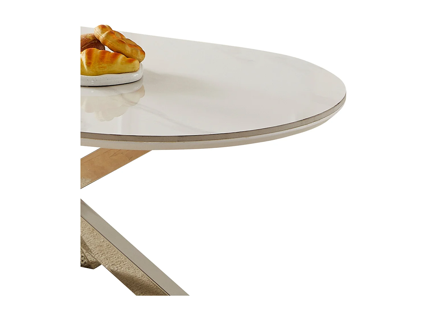 Table basse ovale - Céramique effet marbre blanc - Métal argenté