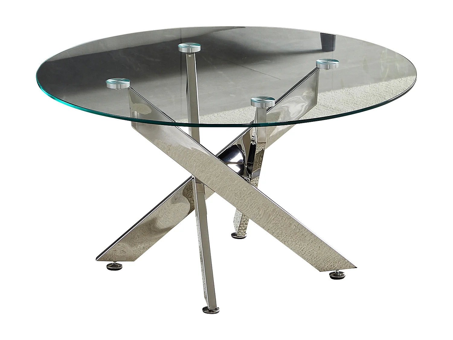 Table basse ronde - Verre trempé transparent - Métal argenté - CHIARA