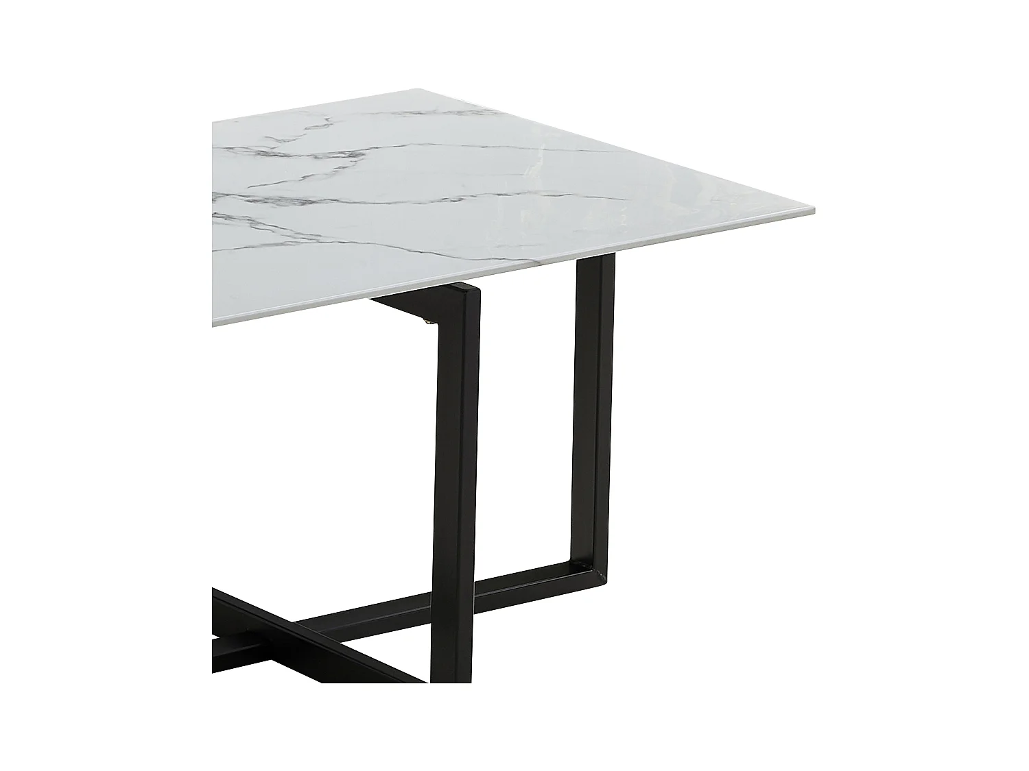 Table basse rectangulaire - Verre trempé effet marbre blanc - Métal noir - CHIARA