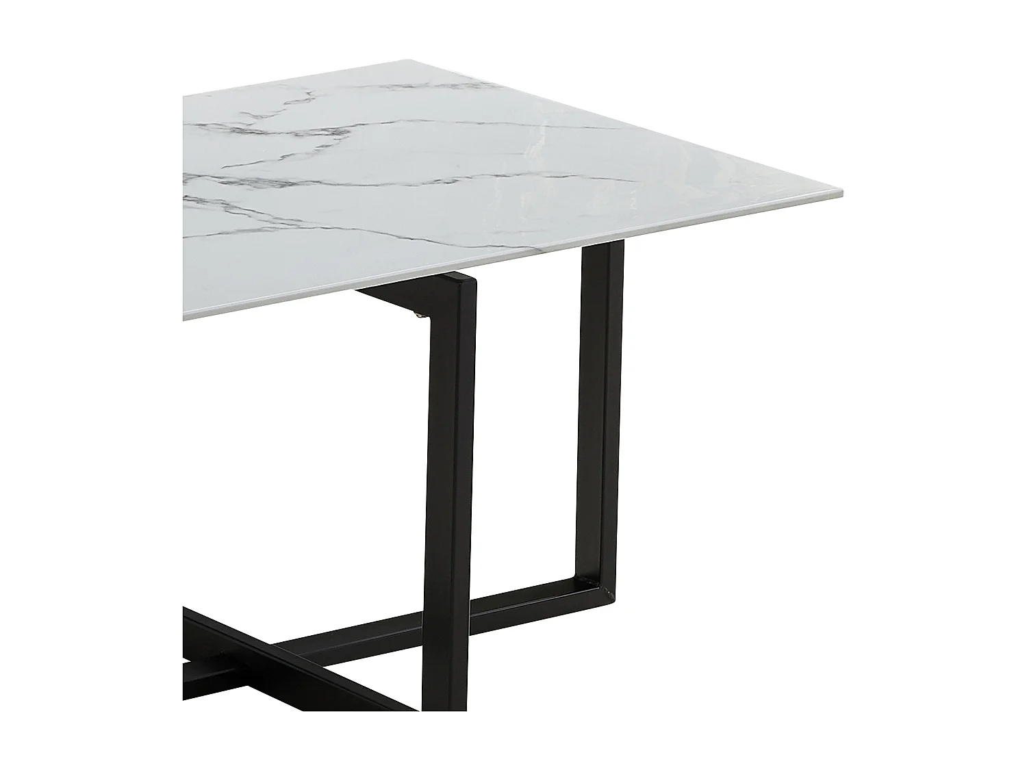 Salontafel rechthoekig - Gehard glas wit marmer - Zwart metaal