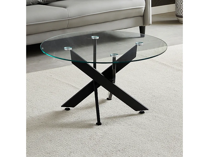 Table basse ronde - Verre trempé transparent - Métal noir - CHIARA