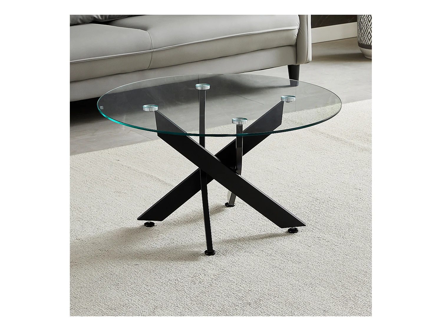 Table basse ronde - Verre trempé transparent - Métal noir - CHIARA