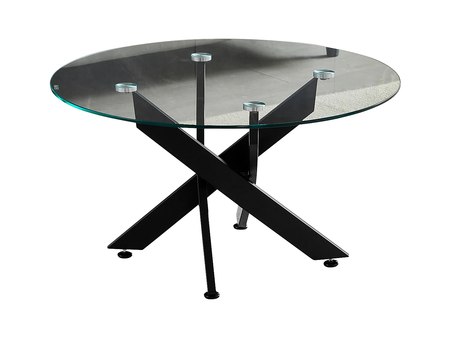 Table basse ronde - Verre trempé transparent - Métal noir - CHIARA