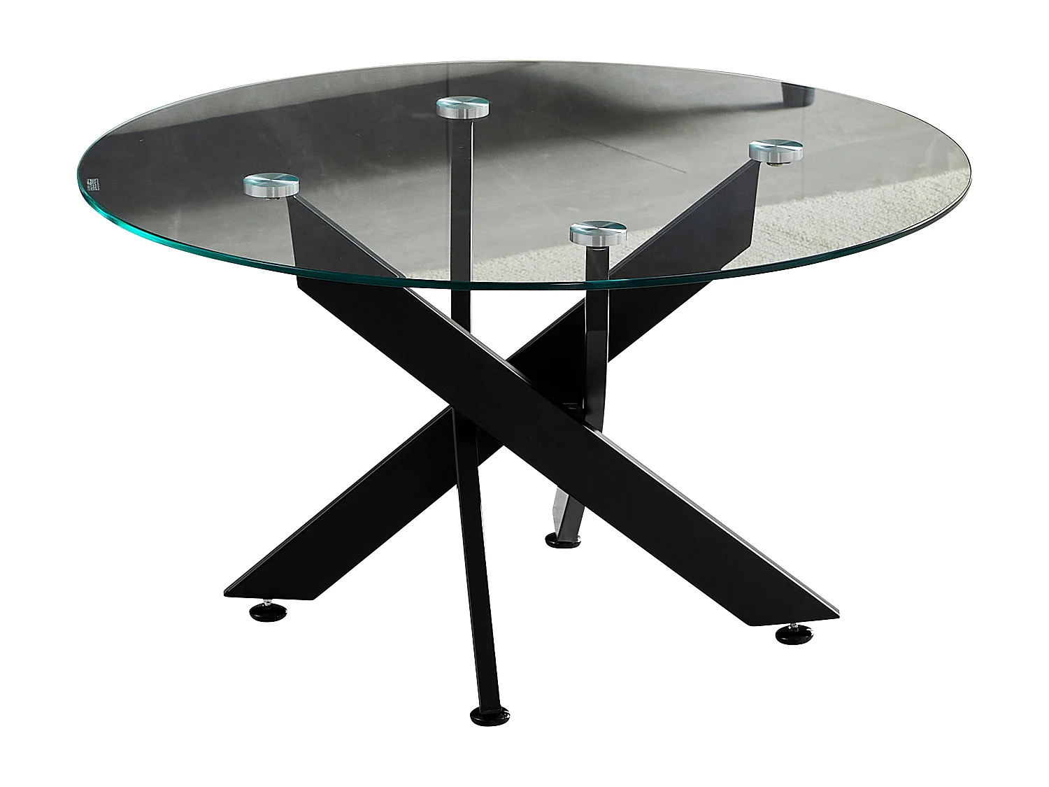 Table basse ronde - Verre trempé transparent - Métal noir - CHIARA