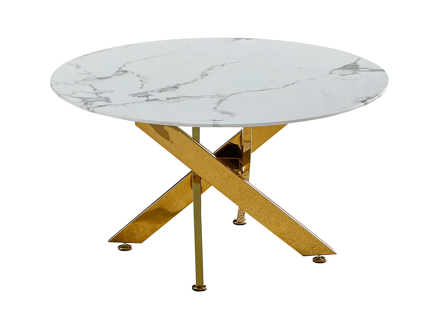 Table basse ronde - Verre trempé effet marbre blanc - Métal doré - CHIARA