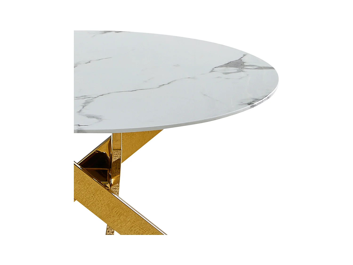 Salontafel rond - Gehard glas wit marmer - Goudkleurig metaal