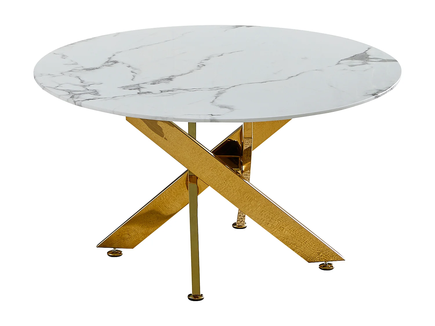 Table basse ronde - Verre trempé effet marbre blanc - Métal doré - CHIARA