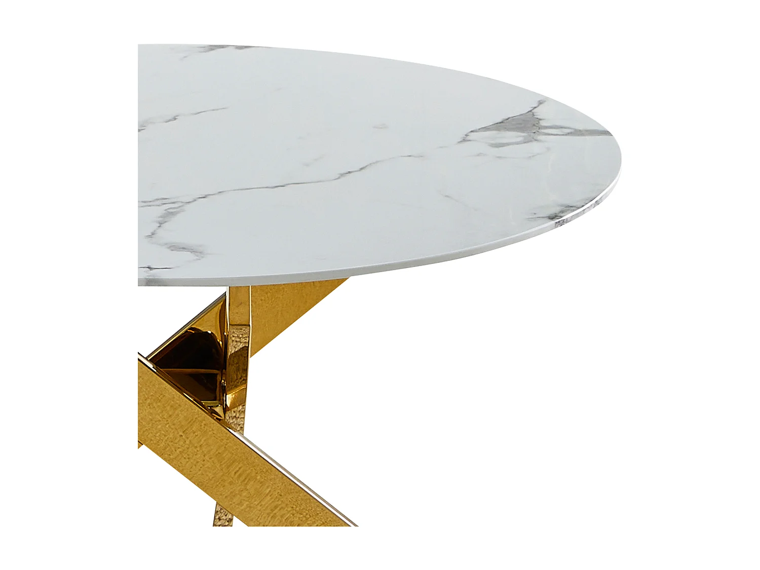 Table basse ronde - Verre trempé effet marbre blanc - Métal doré - CHIARA