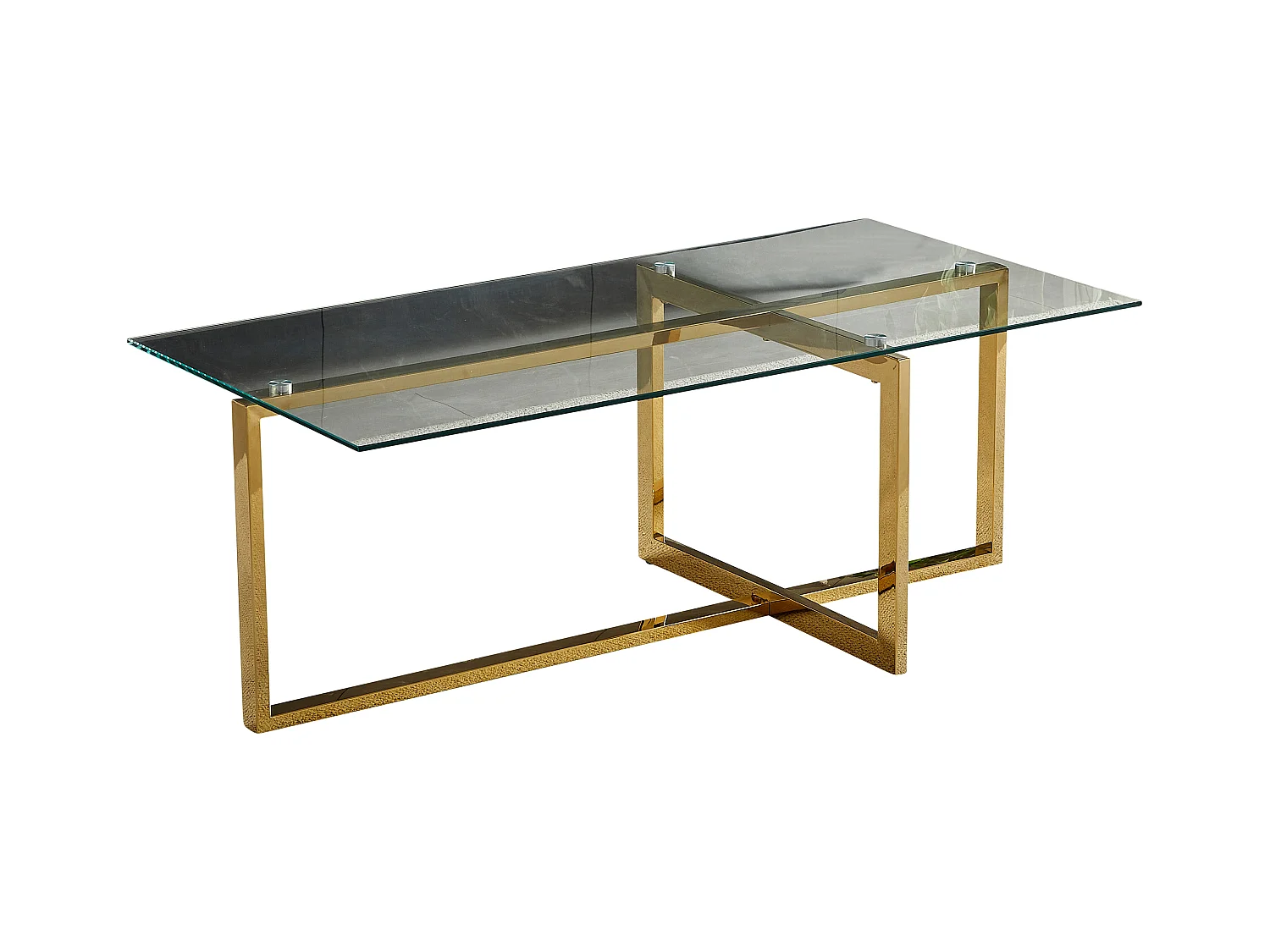 Table basse rectangulaire - Verre trempé transparent - Métal doré - CHIARA