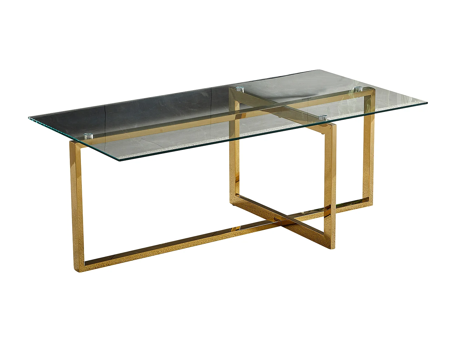 Table basse rectangulaire - Verre trempé transparent - Métal doré - CHIARA