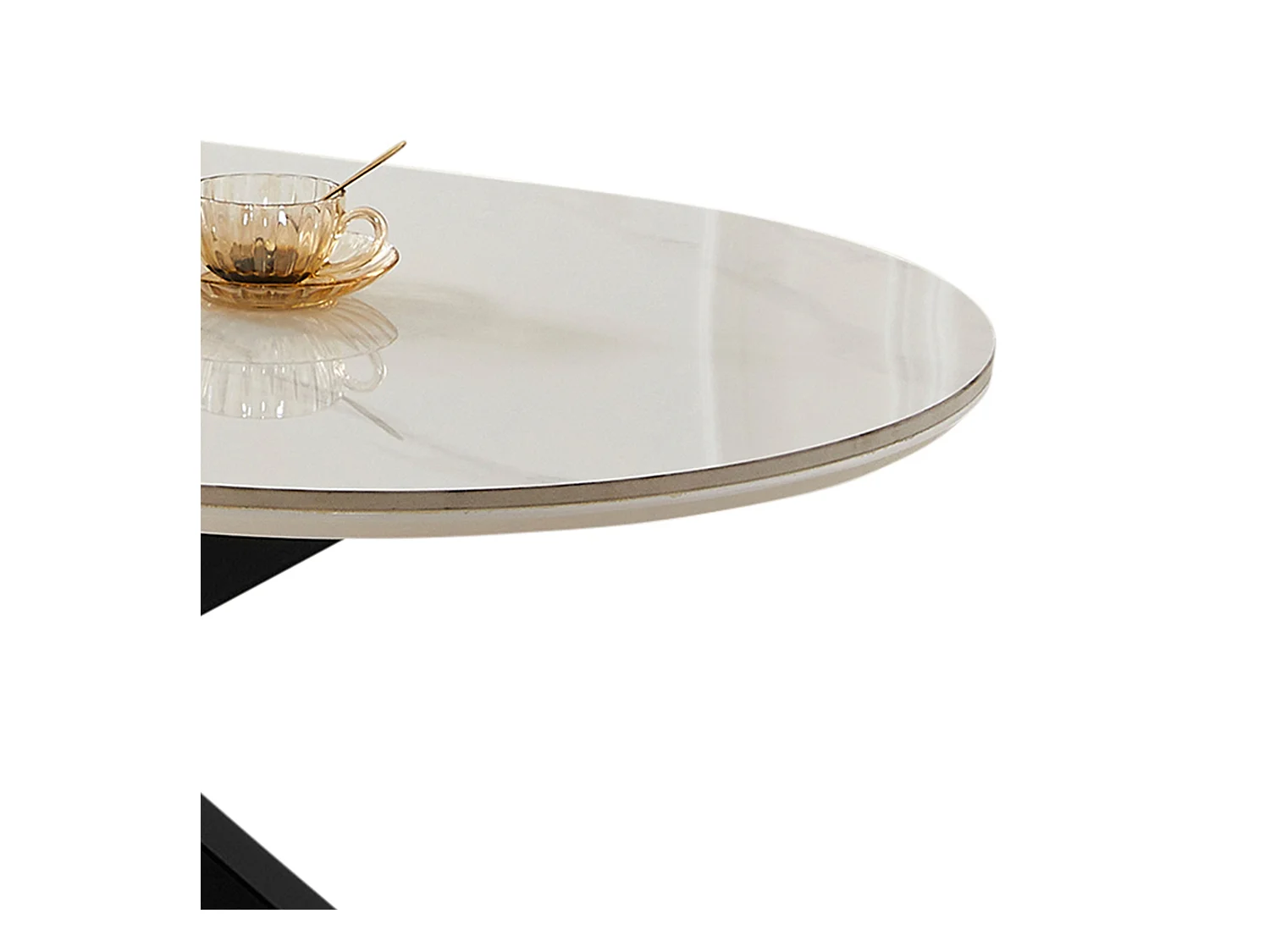 Table basse ovale - Céramique effet marbre blanc - Métal noir