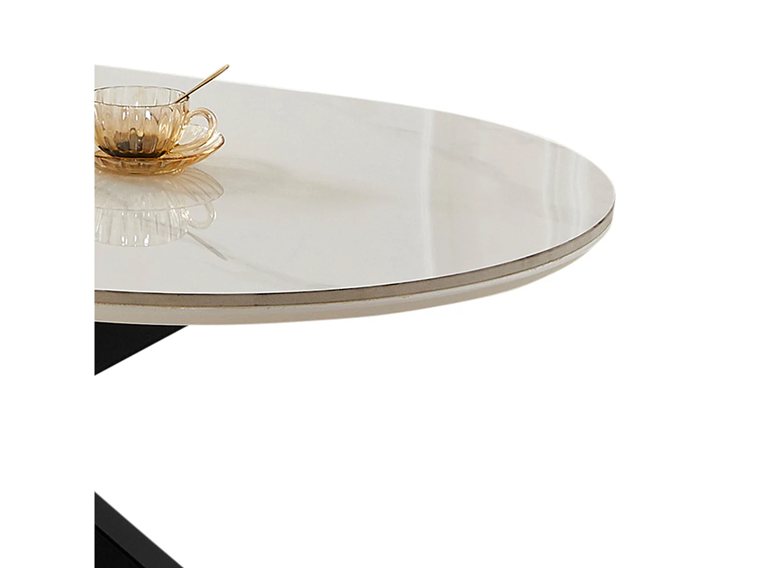 Table basse ovale - Céramique effet marbre blanc - Métal noir