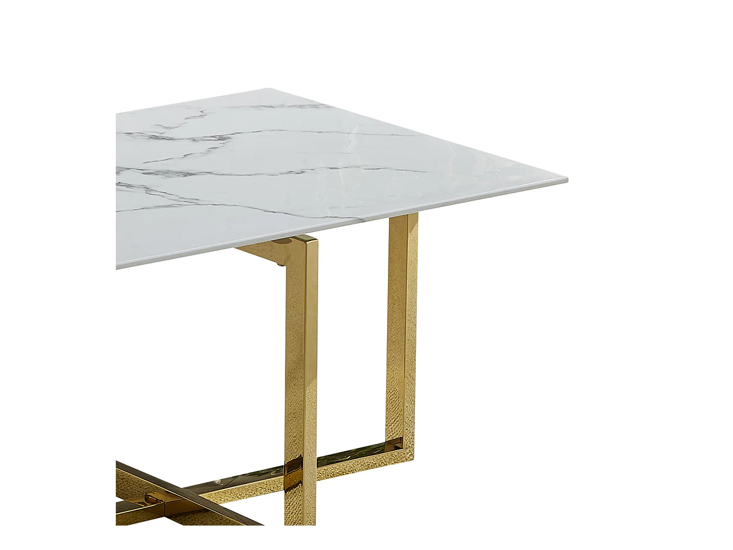 Table basse rectangulaire - Verre trempé effet marbre blanc - Métal doré - CHIARA