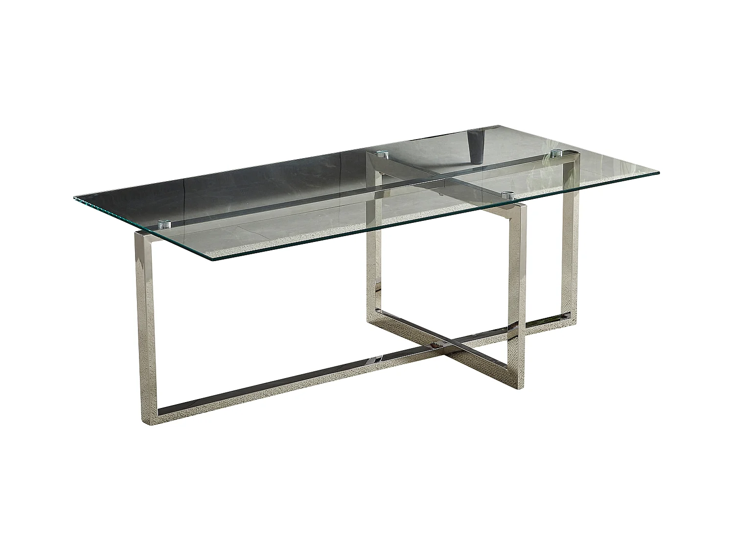 Salontafel rechthoekig - Gehard glas transparant - Zilverkleurig metaal