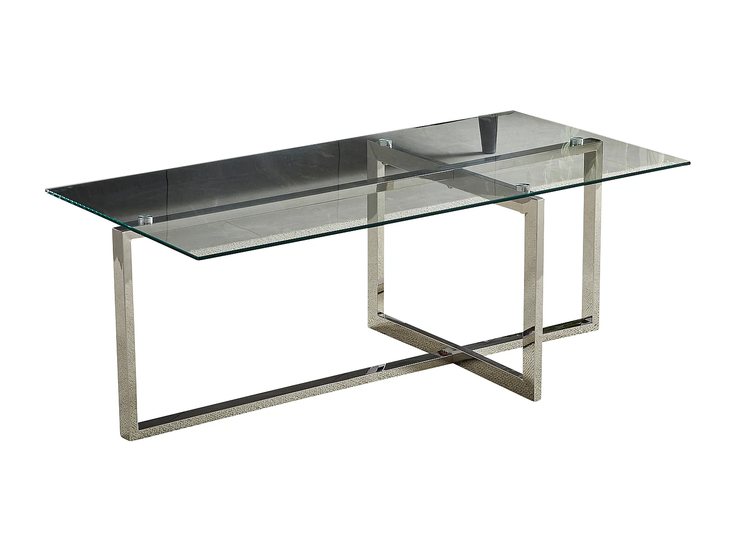 Table basse rectangulaire - Verre trempé transparent - Métal argenté - CHIARA