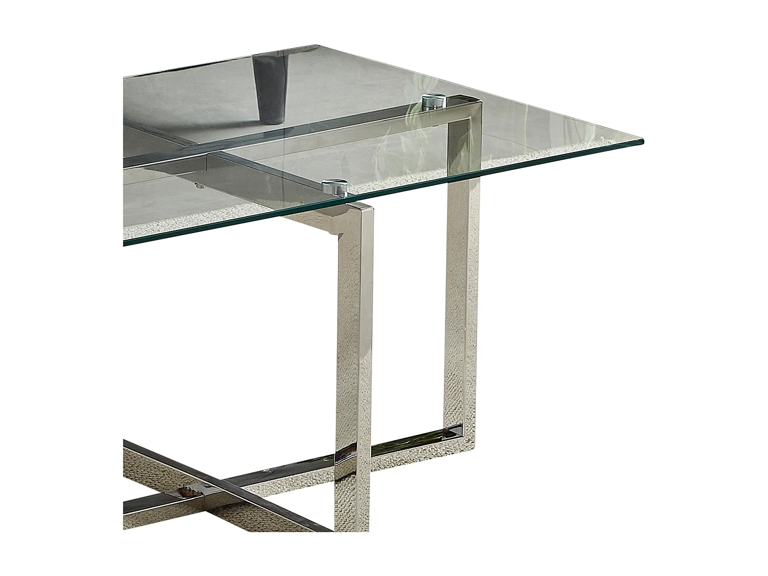 Table basse rectangulaire - Verre trempé transparent - Métal argenté - CHIARA