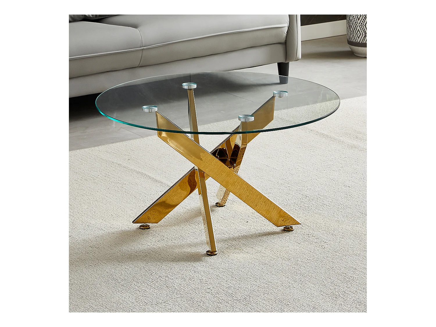 Table basse ronde - Verre trempé transparent - Métal doré - CHIARA