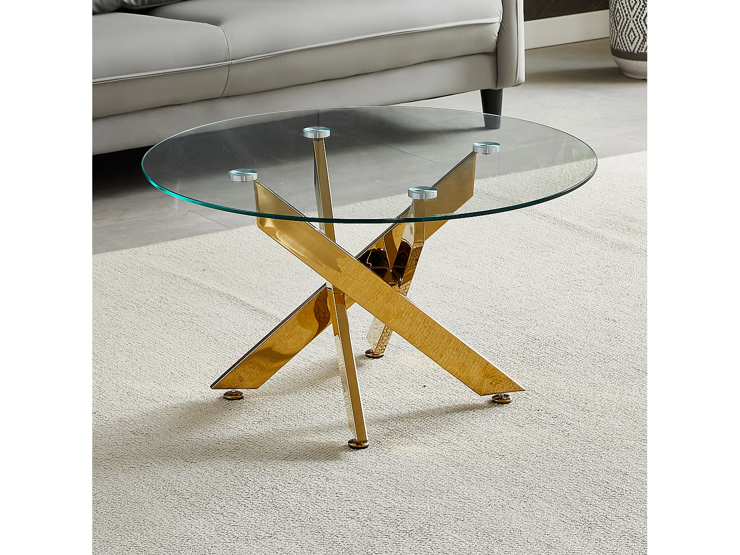 Table basse ronde - Verre trempé transparent - Métal doré - CHIARA