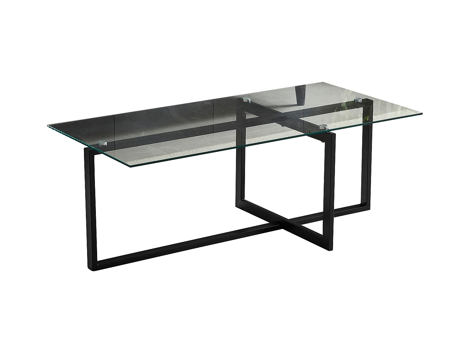 Salontafel rechthoekig - Gehard glas transparant - Zwart metaal